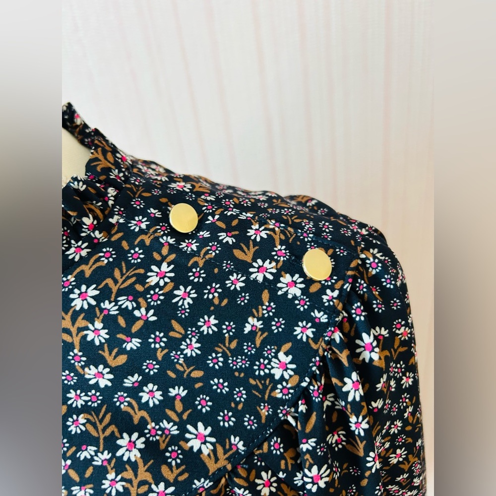 Loft Floral Ruffle Neck Bib Blouse - Picture 6 of 9